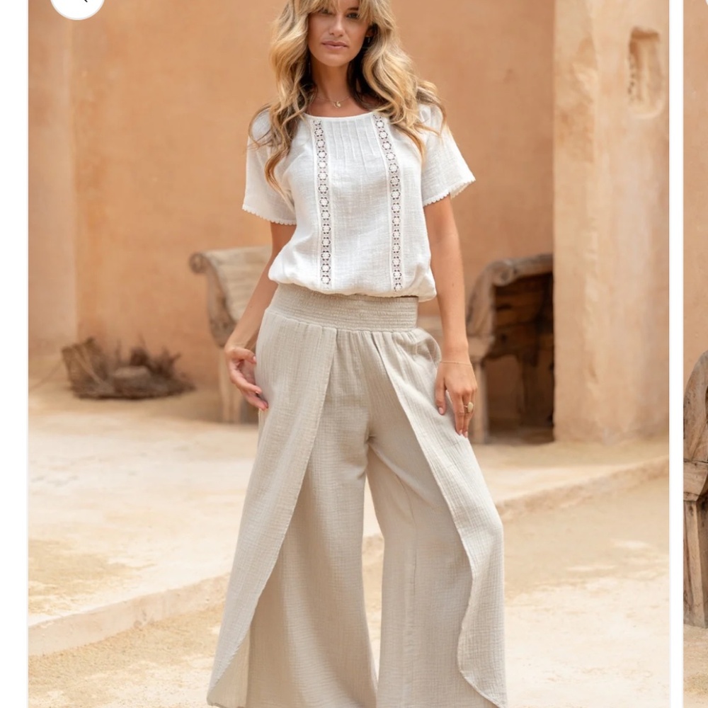 Nomad the Label Asana Cotton Wrap Pants, Stone - Picture 6 of 14